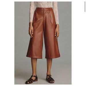 Anthropologie Faux Leather Pants Wide Leg Cropped Culottes NWT sz 24W Plus Brown